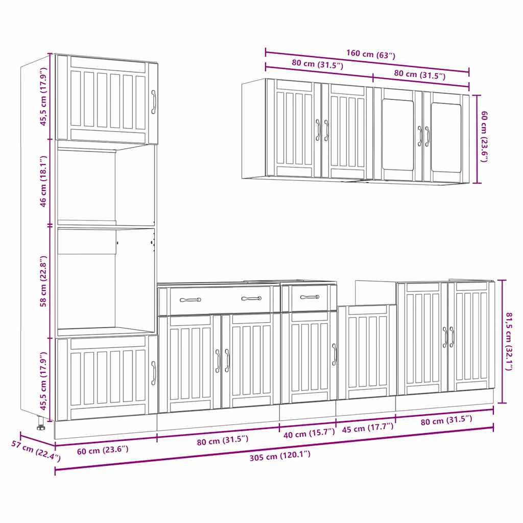 7-dijelni set kuhinjskih ormarića "Lucca" hrast sonoma, inženjersko drvo