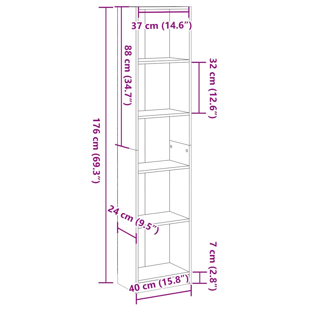 Regal za knjige boja betona 40x24x176 cm konstruirano drvo