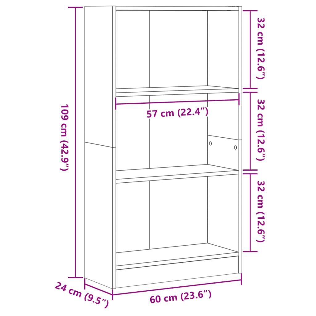 Regal za knjige boja betona 60x24x109 cm konstruirano drvo