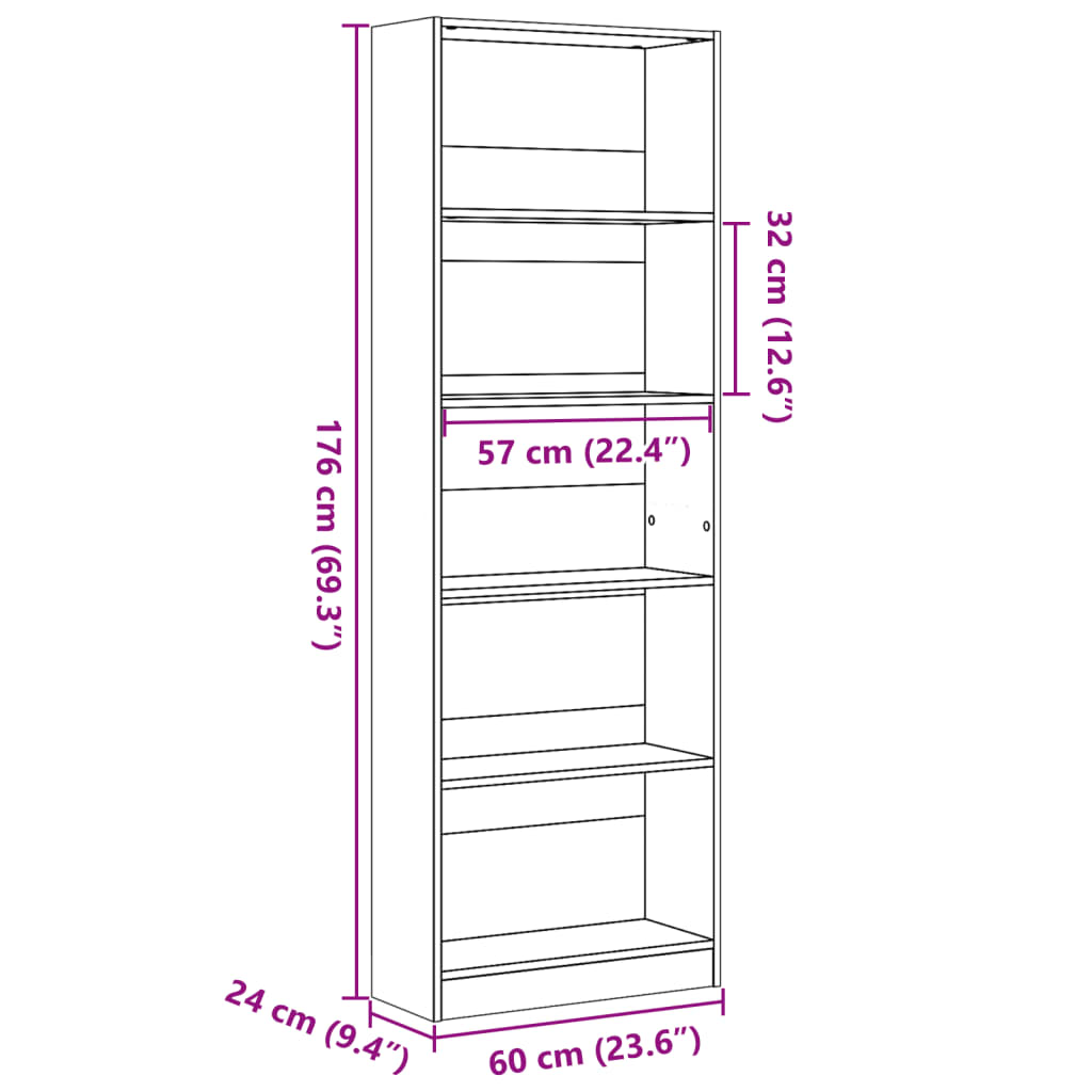 Regal za knjige boja starog drva 60x24x176 cm drveni