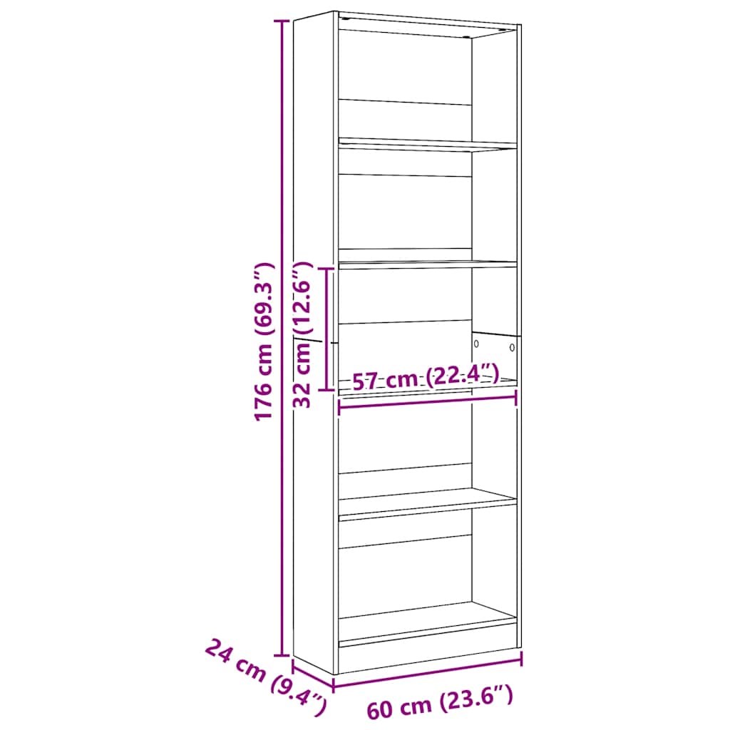 Polica za knjige Artisian hrast 60x24x176 cm Inženjersko drvo