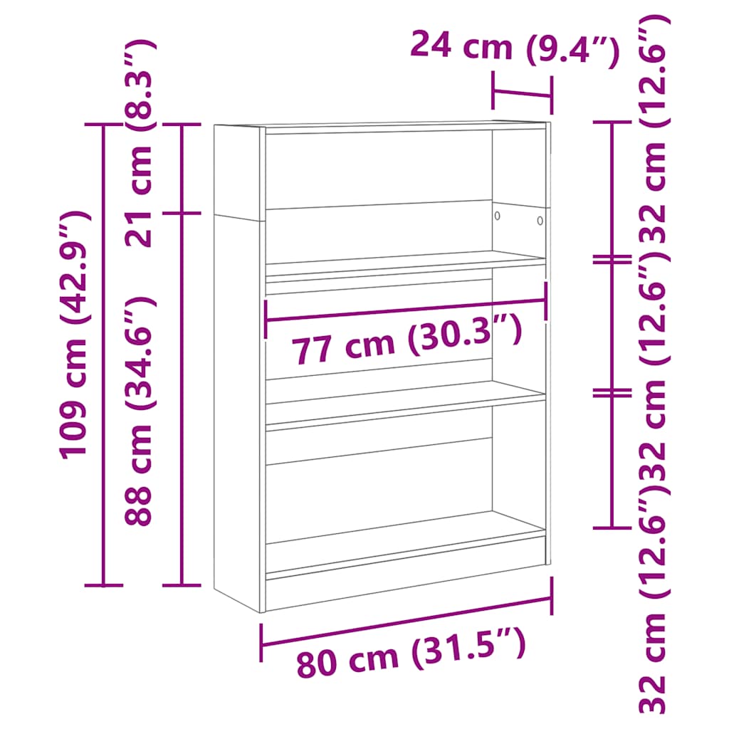 Regal za knjige boja starog drva 80x24x109 cm konstruirano drvo
