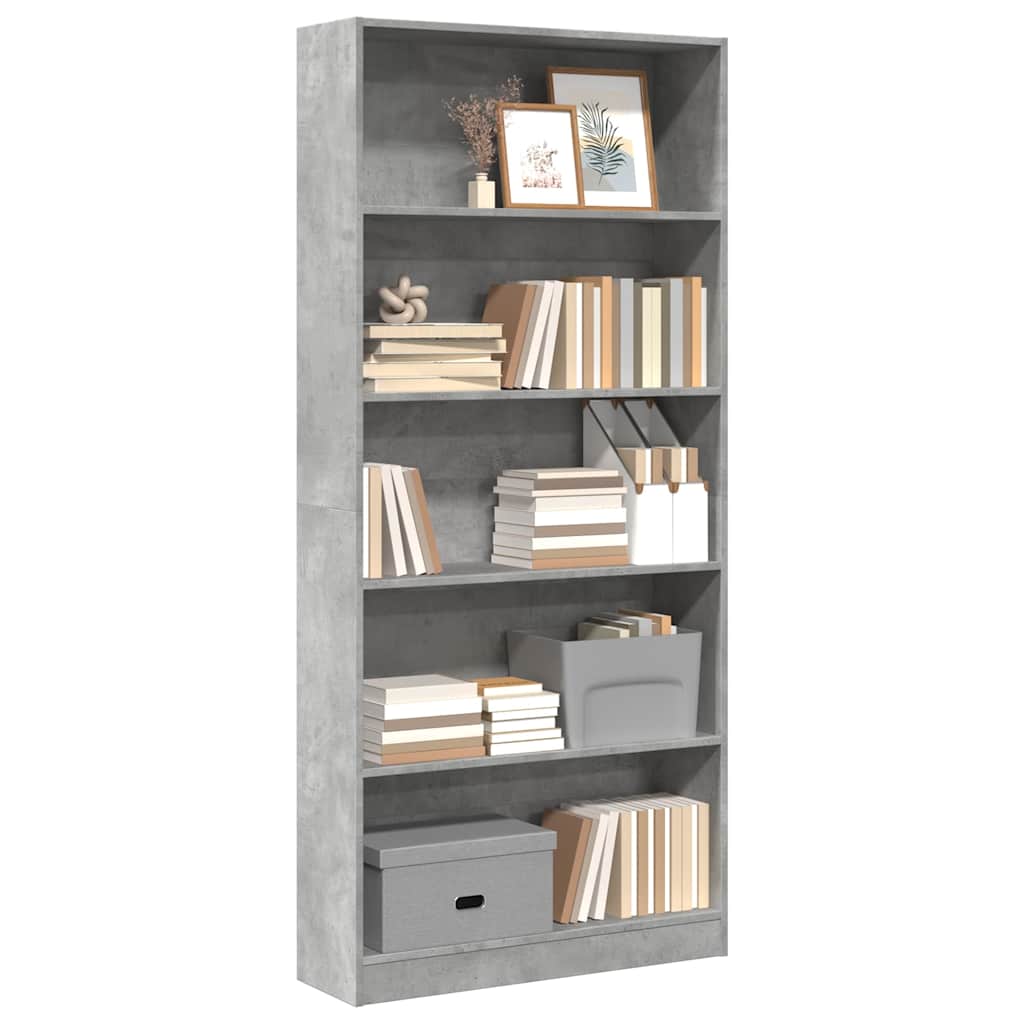 Regal za knjige siva boja betona 80x24x176 cm konstruirano drvo