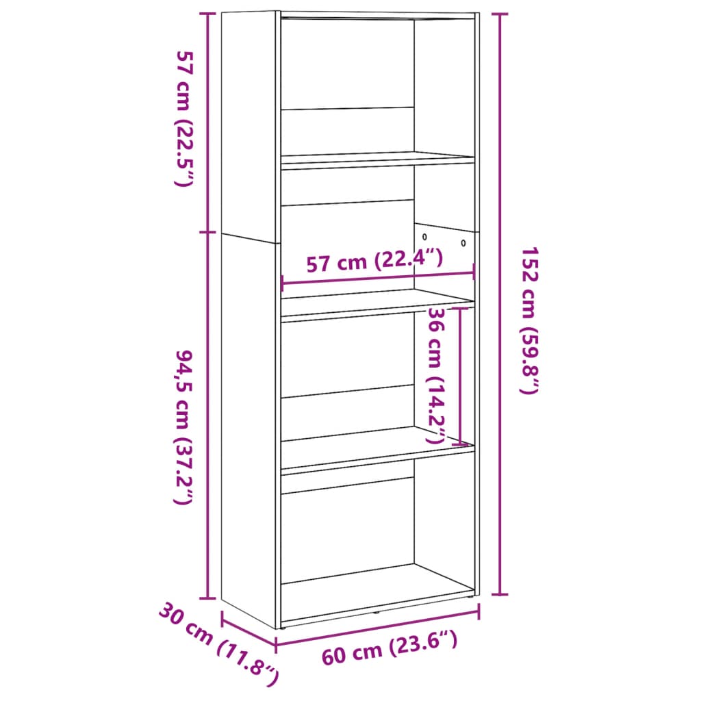 Regal za knjige boja betona 60x30x152 cm konstruirano drvo