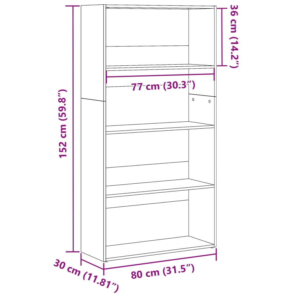 Regal za knjige boja staro drvo 80x30x152 cm konstruirano drvo