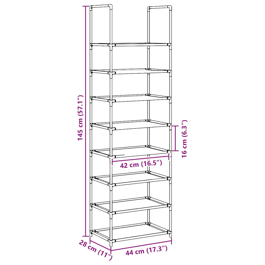 Stalak za cipele 8 nivoa crni 44x28x145 cm netkana tkanina