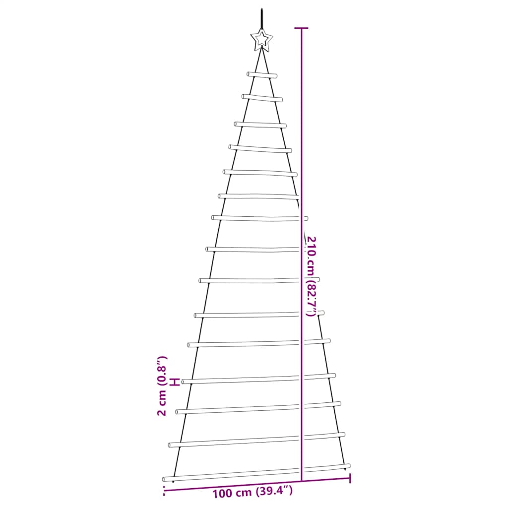 Viseće božićno drvce s vrhom od zvijezde 100 x 210 cm, prirodna grana