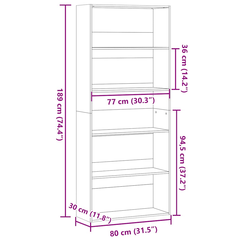 Ormarić za knjige boja hrasta 80x30x189 cm konstruirano drvo