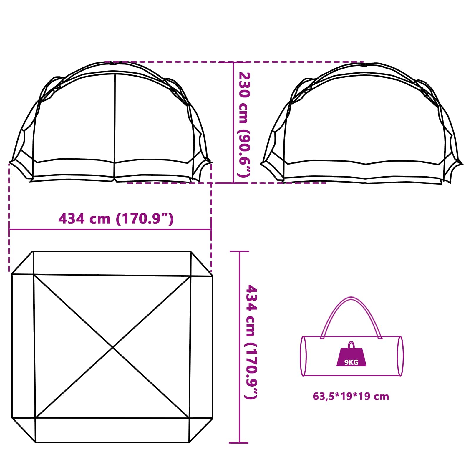Šator s mrežom protiv komaraca Azure plava 434 x 434 x 230 cm