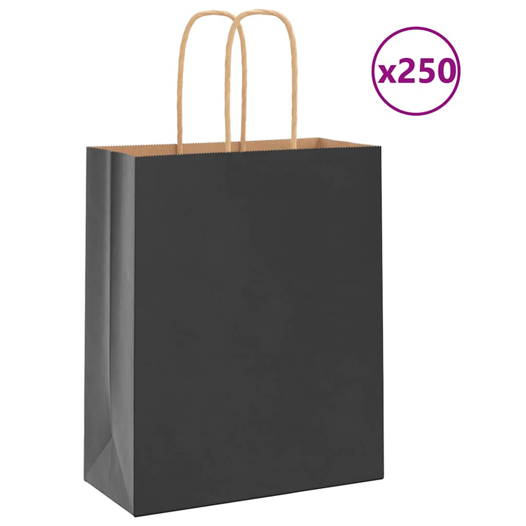 Papirnate vrećice 250 kom s ručkama crne 18x8x22 cm