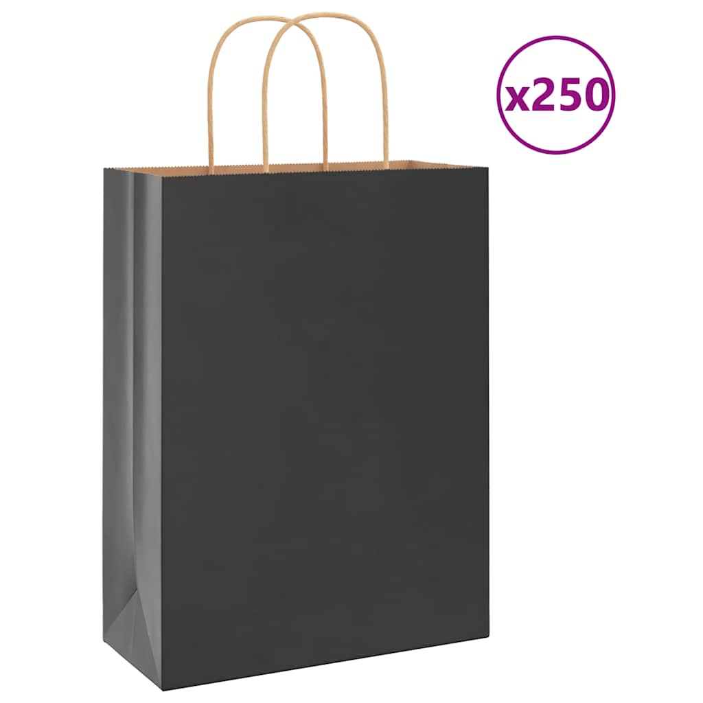 Papirnate vrećice 250 kom s ručkama crne 26x12x35 cm