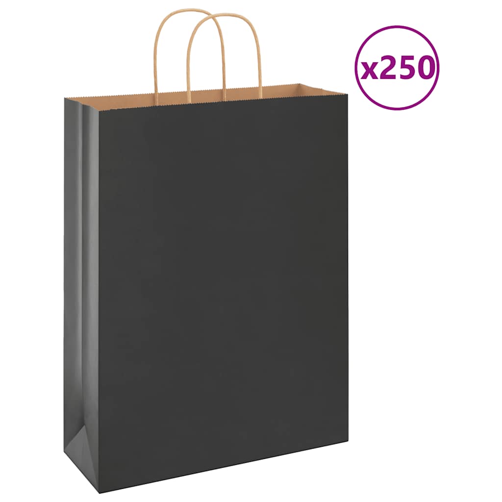 Papirnate vrećice 250 kom s ručkama crne 32x12x42 cm