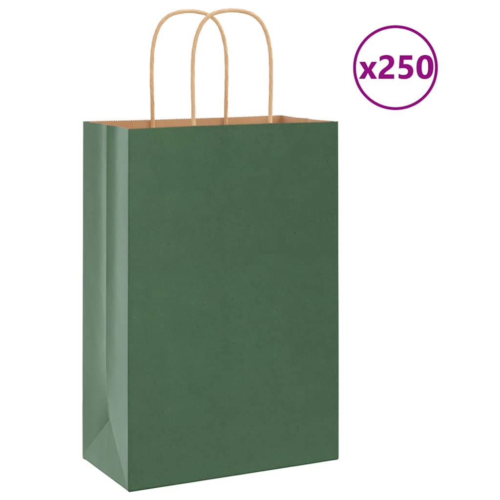 Papirnate vrećice 250 kom s ručkama zelene 21x11x31 cm