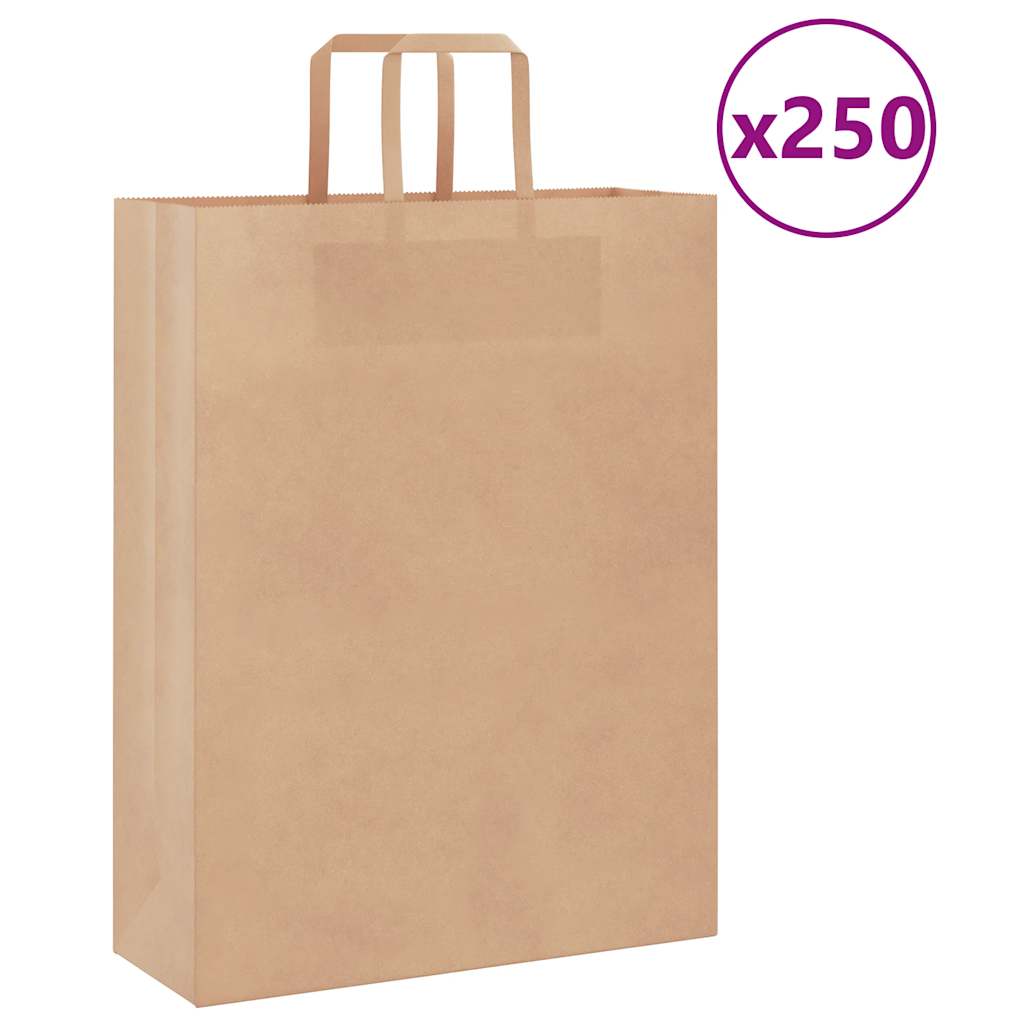 Papirnate vrećice 250 kom s ručkama smeđe 32x12x42 cm