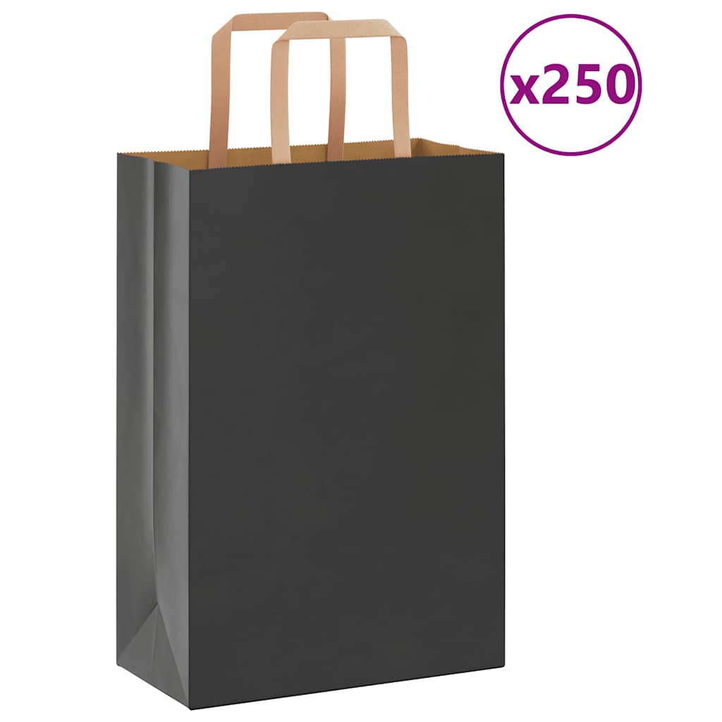 Papirnate vrećice 250 kom s ručkama crne 21x11x31 cm