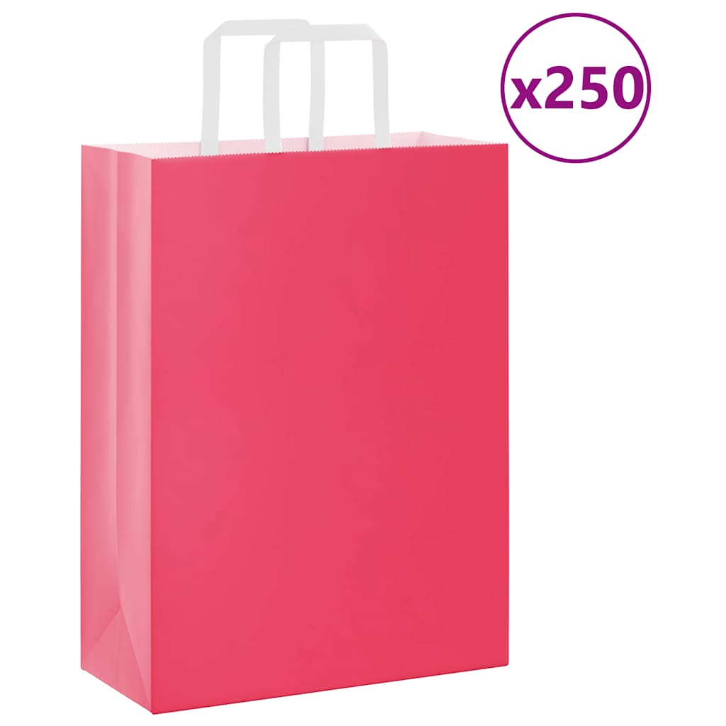 Papirnate vrećice 250 kom s ručkama ružičaste 26x12x35 cm