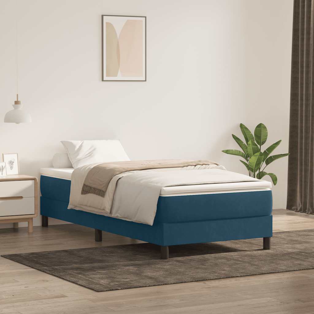 Box spring krevet bez madracem tamnoplavi 80x220 cm baršunasti