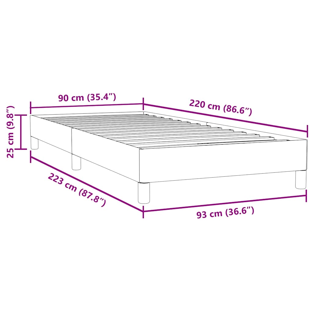 Box spring krevet bez madracem tamnosivi 90x220 cm baršunasti