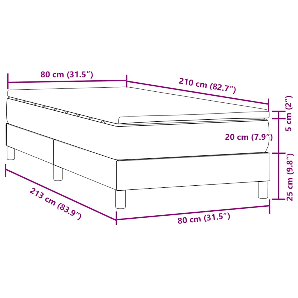 Box Spring krevet s madracem svijetlo sivi 80x210 cm baršun
