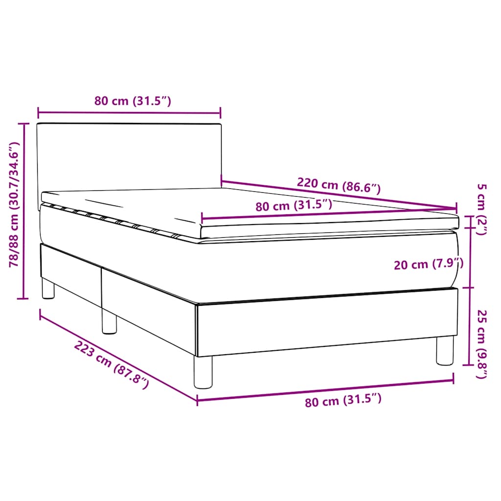 Box spring krevet s madracem crni 80 x 220 cm baršunasti