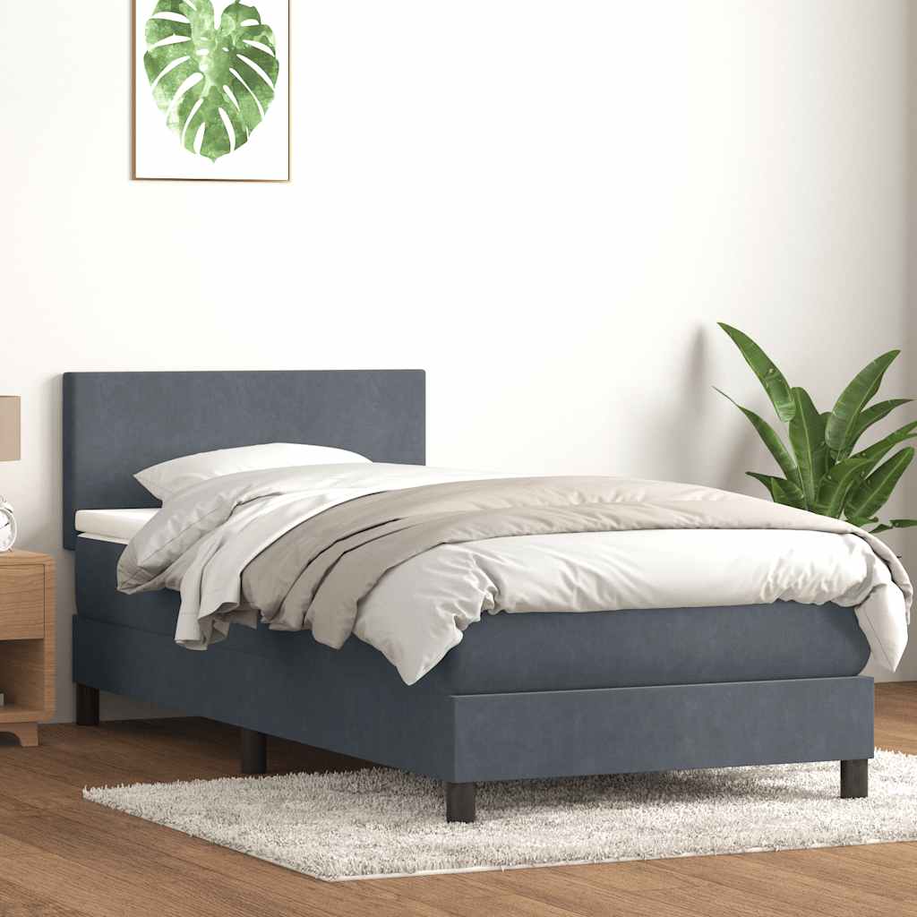 Box spring krevet s madracem tamnosivi 90x220 cm baršunasti