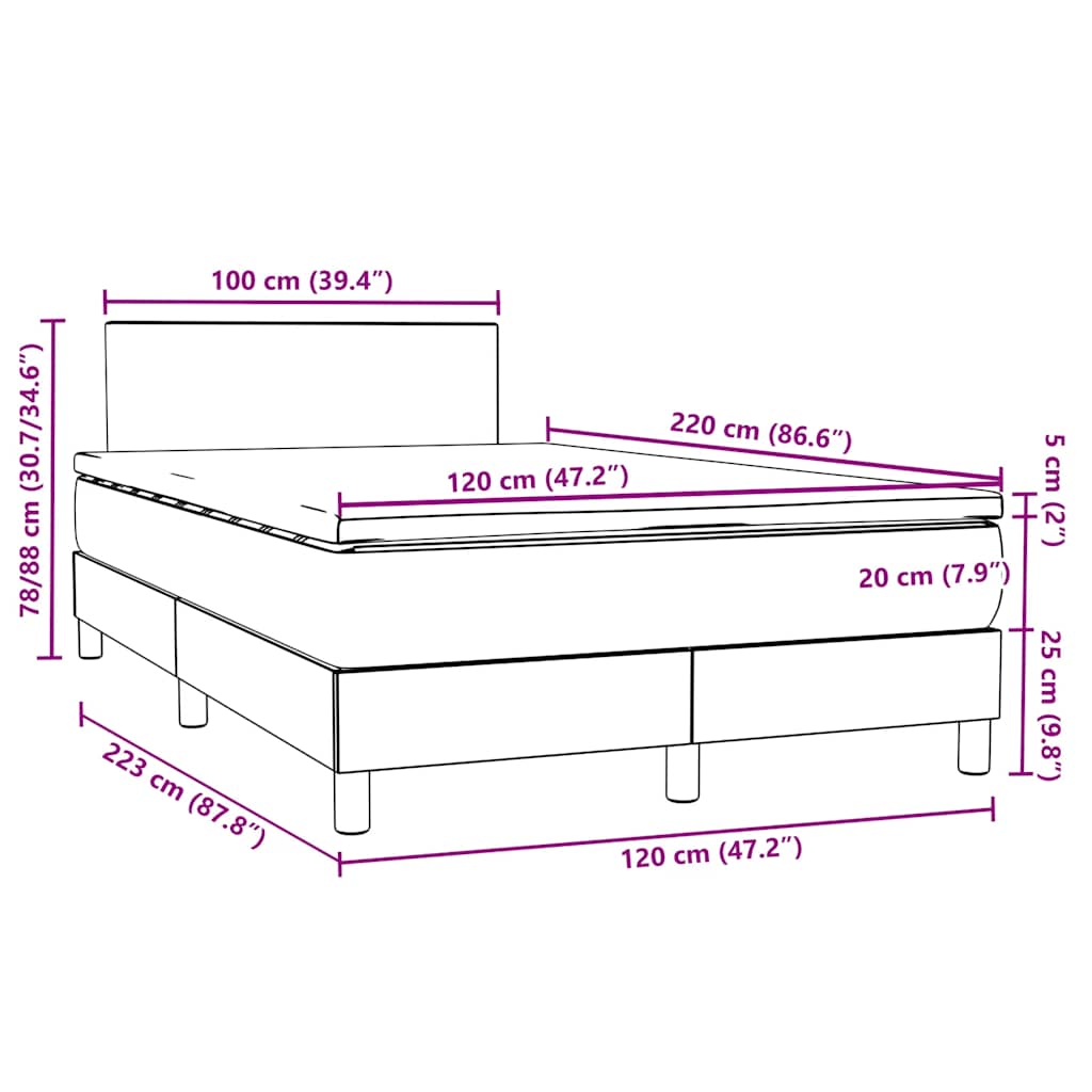Box Spring krevet s madracem tamno sivi 120x220 cm baršun