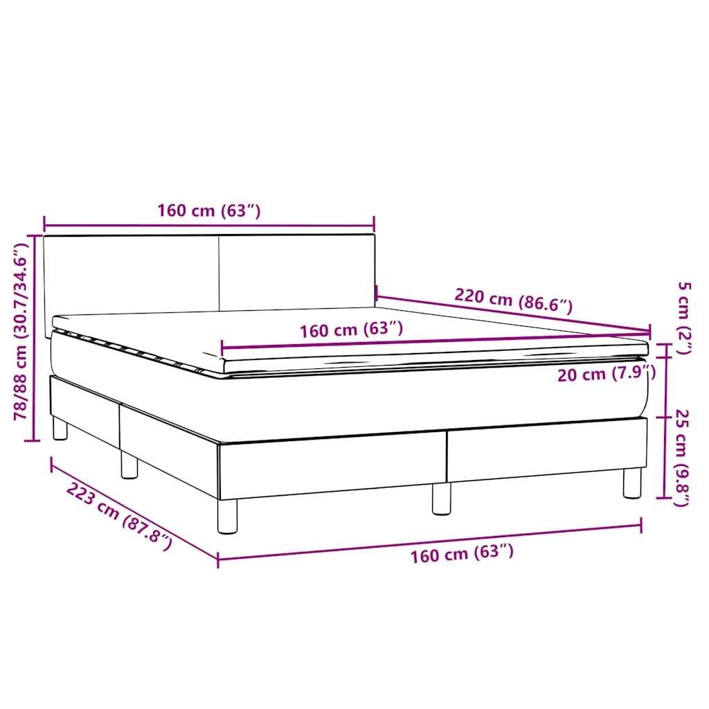 Box Spring krevet s madracem tamno zeleni 160x220 cm baršun