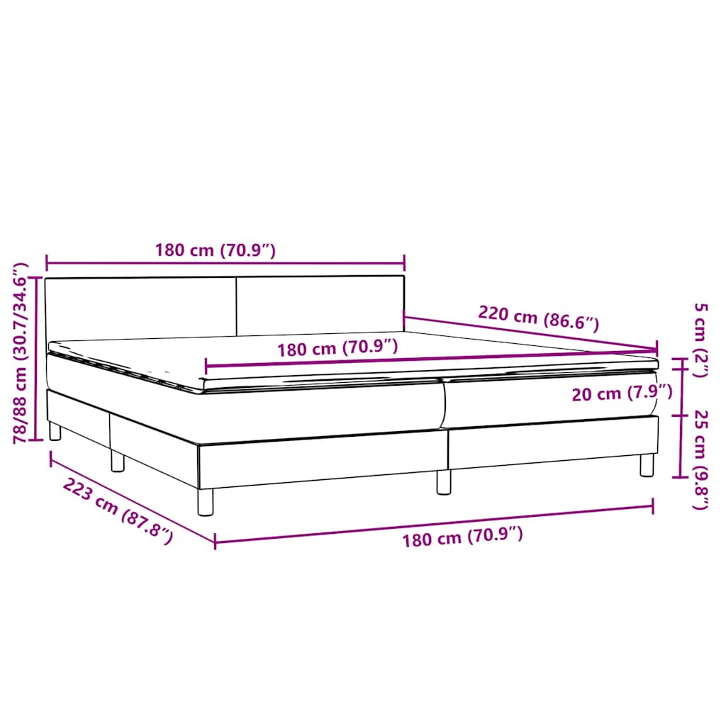 Box spring krevet s madracem tamnosivi 180x220 cm baršunasti