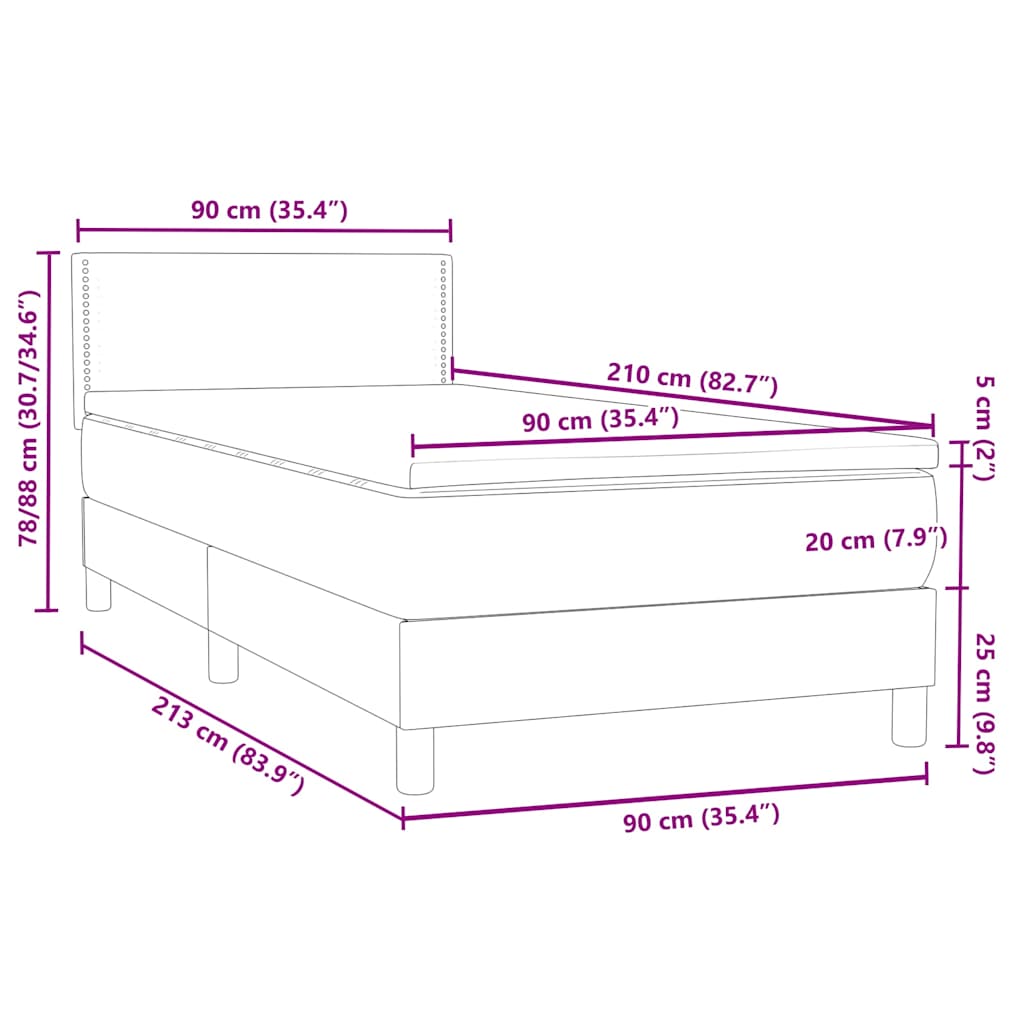 Box Spring krevet s madracem svijetlo sivi 90x210 cm baršun