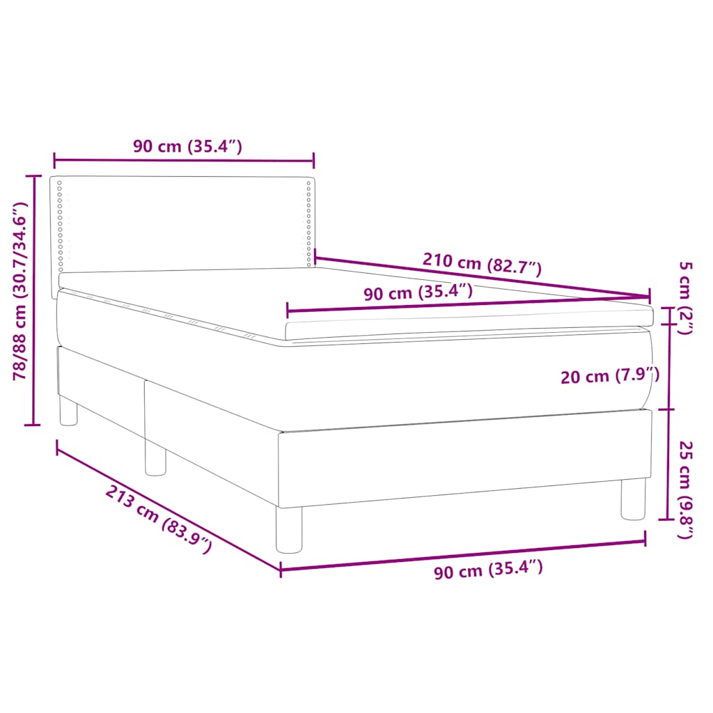 Box spring krevet s madracem crni 90x210 cm baršunasti