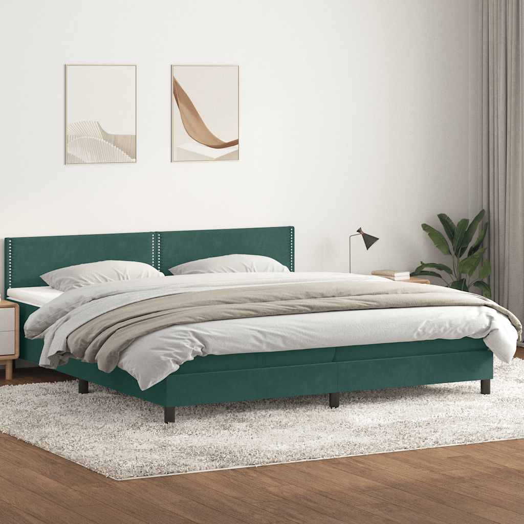 Box Spring krevet s madracem tamno zeleni 180x220 cm baršun