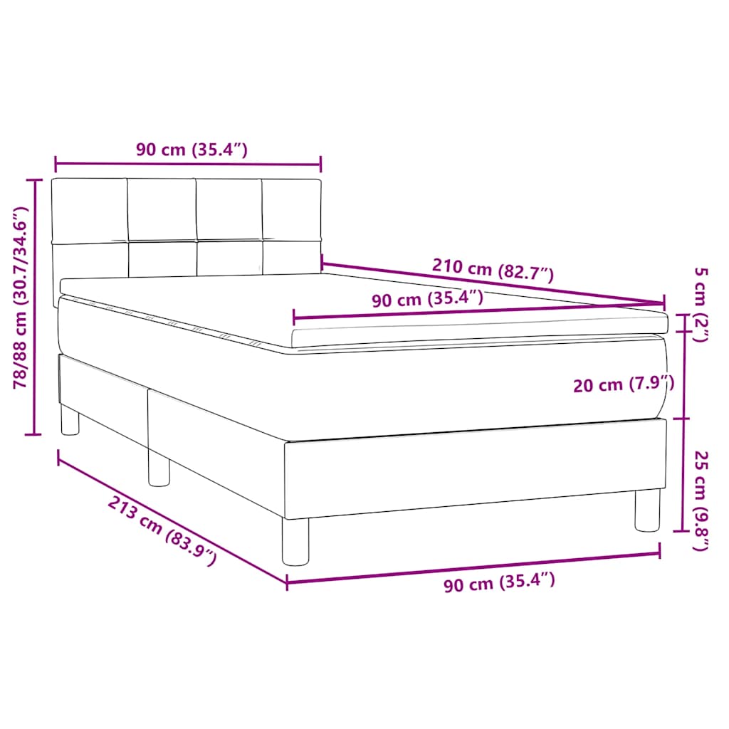 Box Spring krevet s madracem svijetlo sivi 90x210 cm baršun