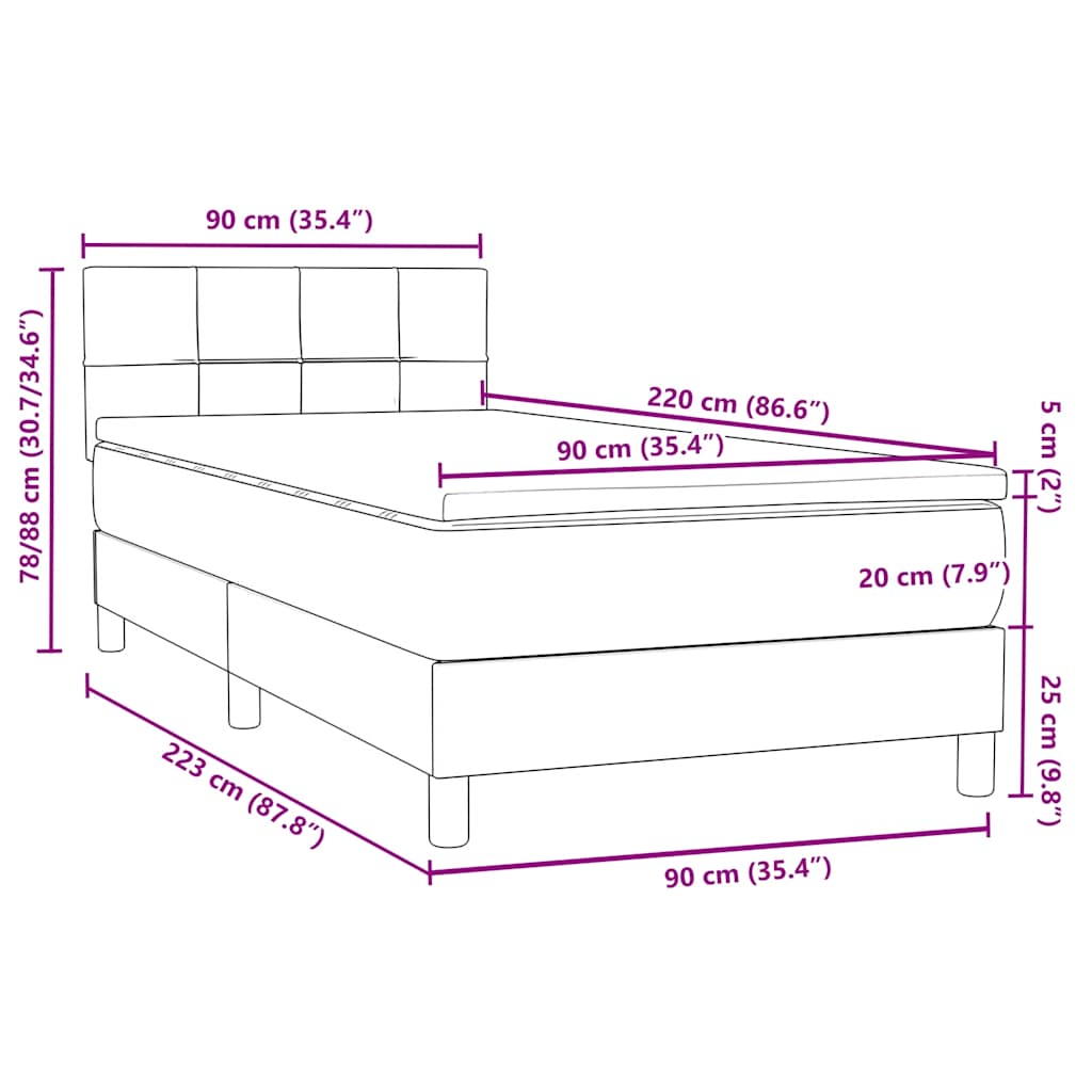 Box spring krevet s madracem tamnosivi 90x220 cm baršunasti