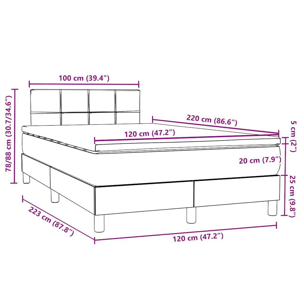 Box Spring krevet s madracem tamno sivi 120x220 cm baršun