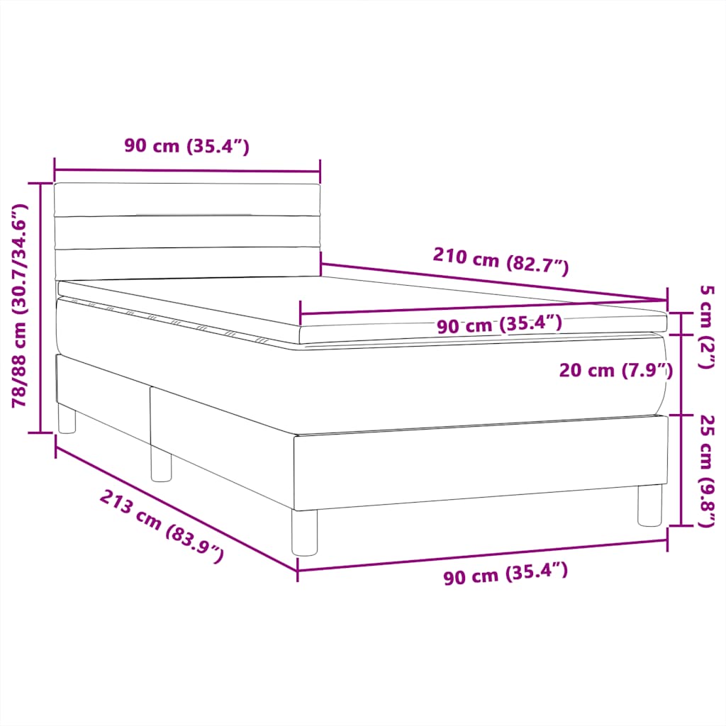 Box Spring krevet s madracem ružičasti 90x210 cm samt