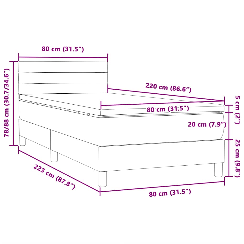 Box spring krevet s madracem crni 80 x 220 cm baršunasti