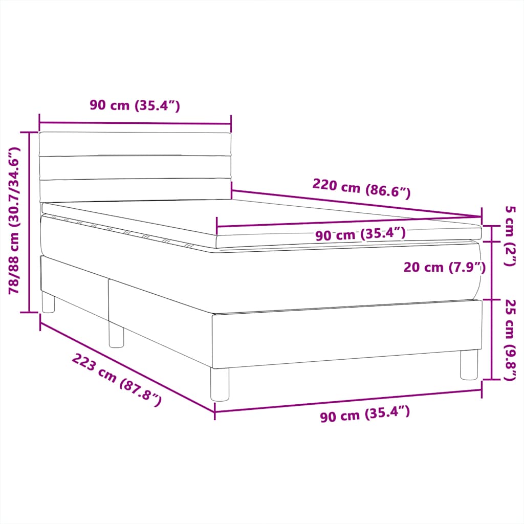 Box spring krevet s madracem tamnosivi 90x220 cm baršunasti
