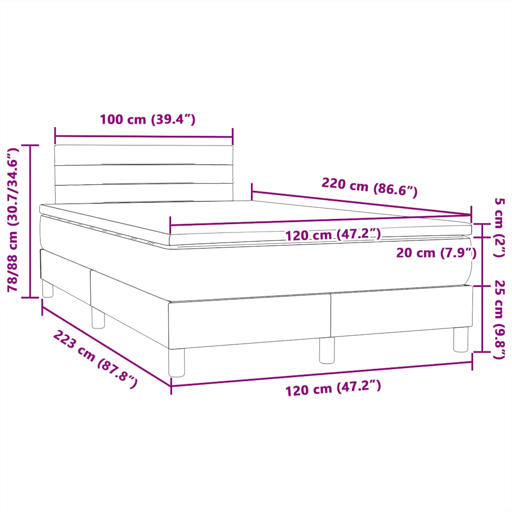 Box Spring krevet s madracem tamno sivi 120x220 cm baršun