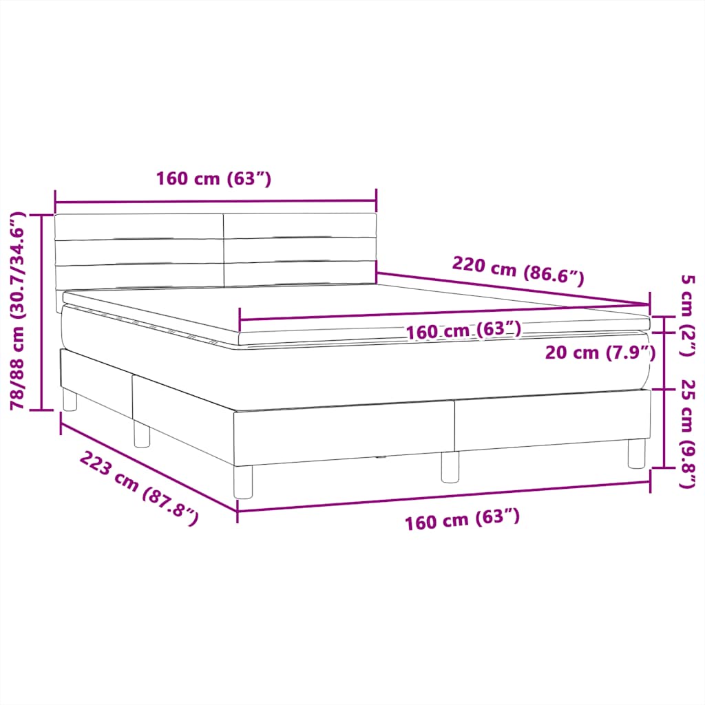 Krevet s oprugama i madracem svjetlosivi 160x220 cm baršunasti