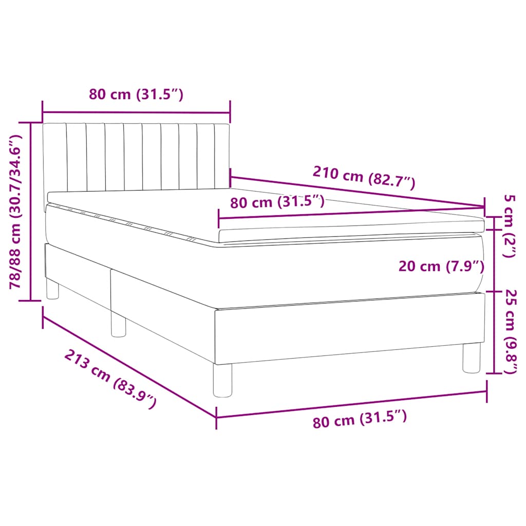 Box Spring krevet s madracem svijetlo sivi 80x210 cm baršun