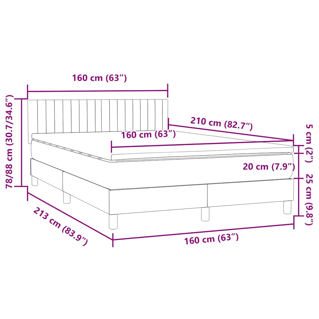 Krevet s oprugama i madracem svjetlosivi 160x210 cm baršunasti