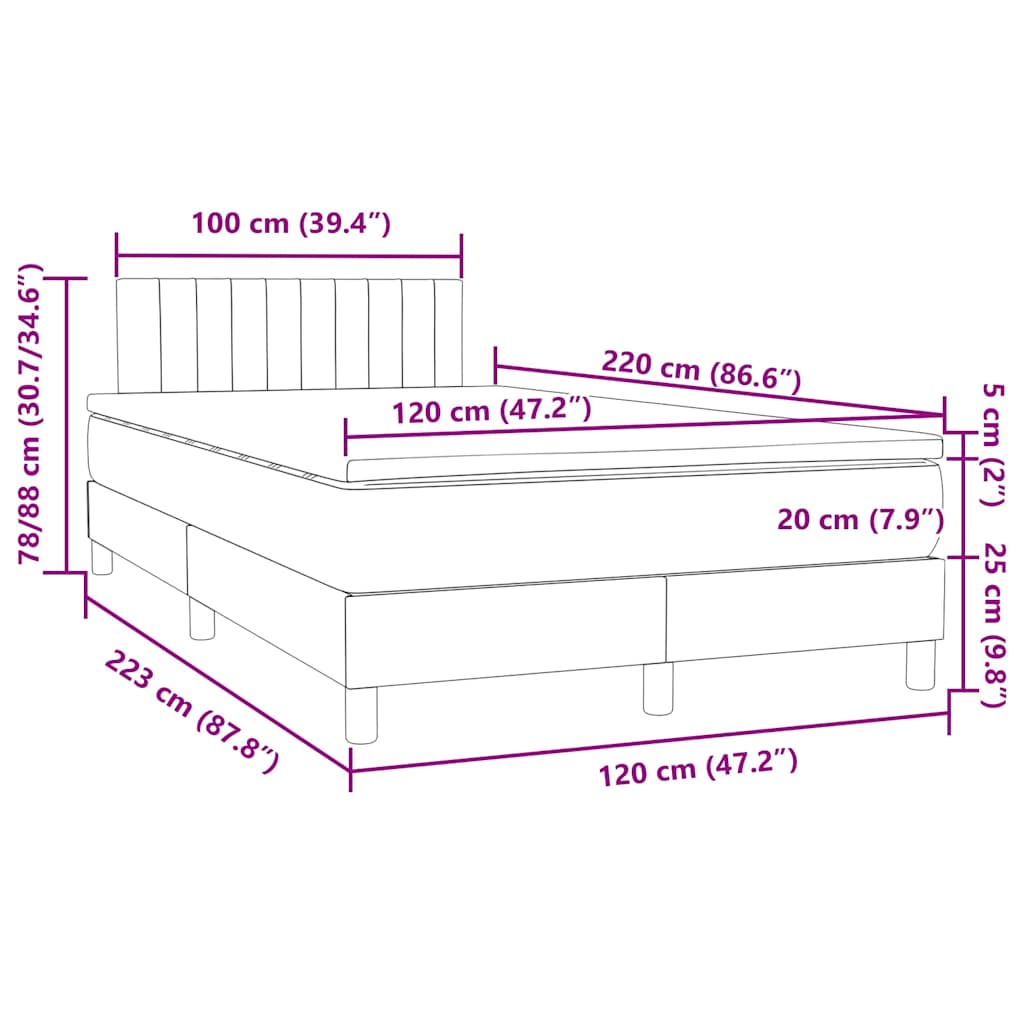 Box Spring krevet s madracem tamno sivi 120x220 cm baršun