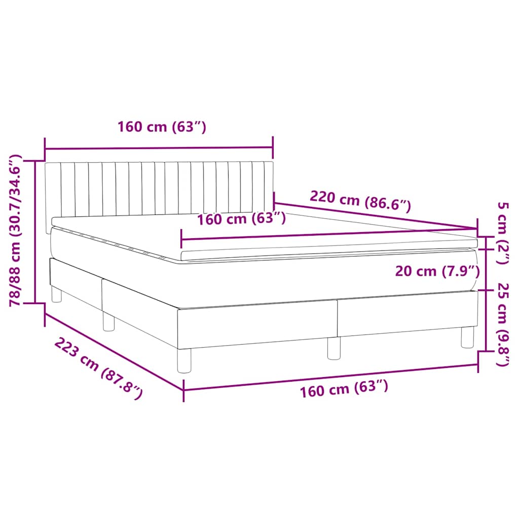 Krevet s oprugama i madracem svjetlosivi 160x220 cm baršunasti