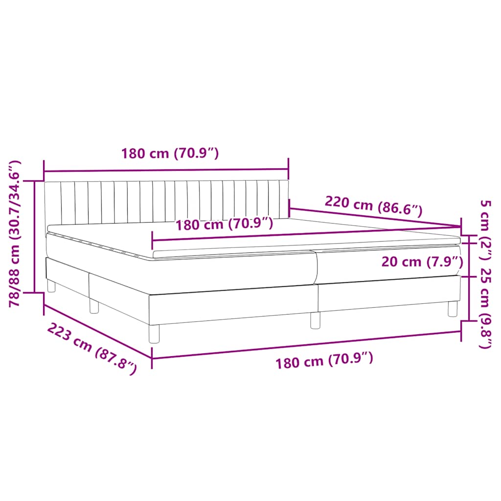 Box spring krevet s madracem tamnosivi 180x220 cm baršunasti