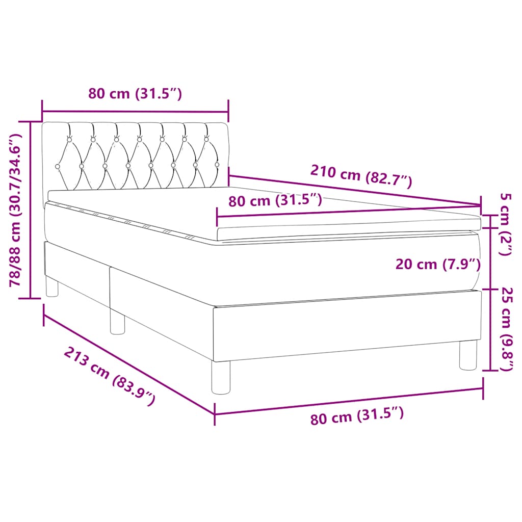 Box Spring krevet s madracem tamno sivi 80x210 cm baršun
