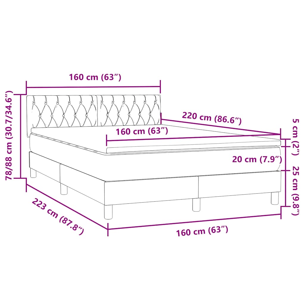Box Spring krevet s madracem tamno zeleni 160x220 cm baršun
