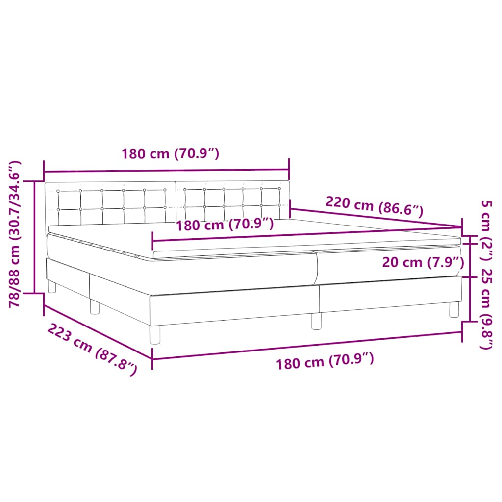 Box spring krevet s madracem tamnosivi 180x220 cm baršunasti