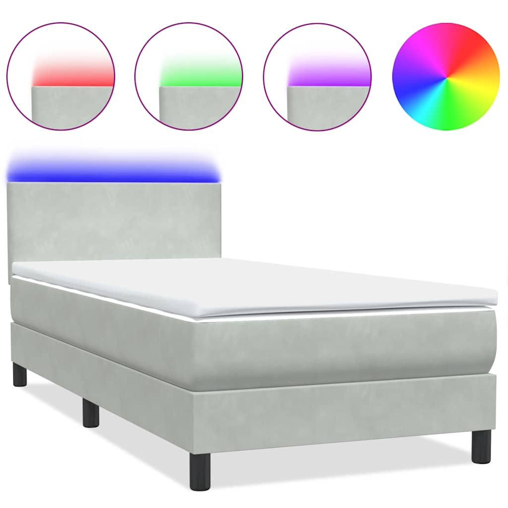 Box Spring krevet s madracem i LED svijetlo sivi 80x210 cm baršun