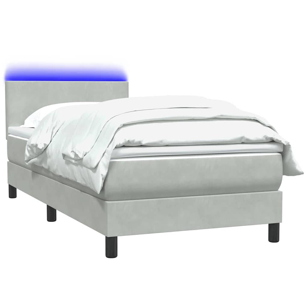 Box Spring krevet s madracem i LED svijetlo sivi 80x210 cm baršun
