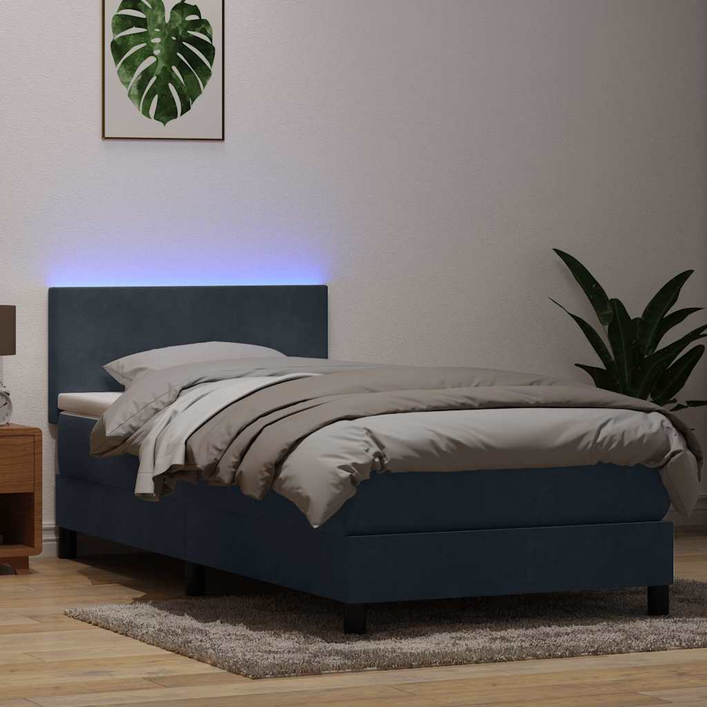 Box Spring krevet s madracem i LED tamno sivi 80x210 cm baršun